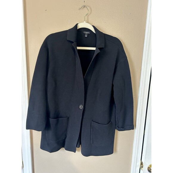 Talbots Sweaters - Talbots Notch Collar Sweater Blazer Open Front Women’s L Petite Black Knit